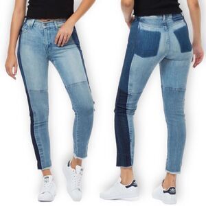 REVICE Imagine Crop Multi Tone Wash Color Block  Skinny Raw Hem Ankle Jeans